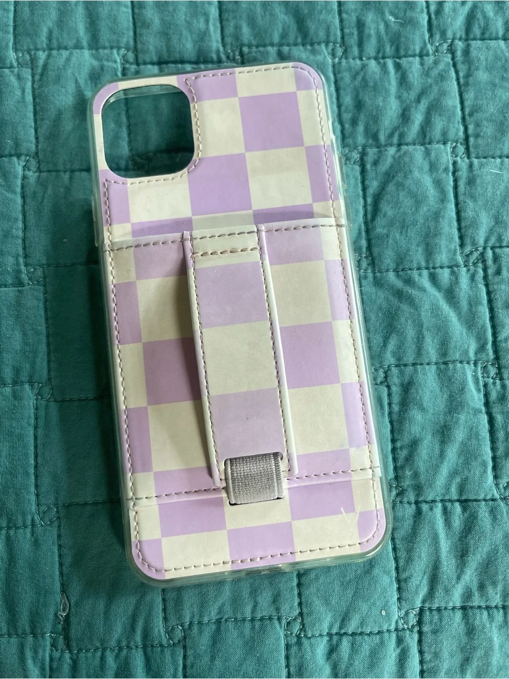 Lavender Checkered Phone Case with Hand Strap